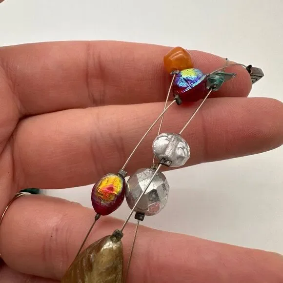 Chico’s stunning iridescent beaded stone wire necklace career‎ delicate elegant - Picture 10 of 11